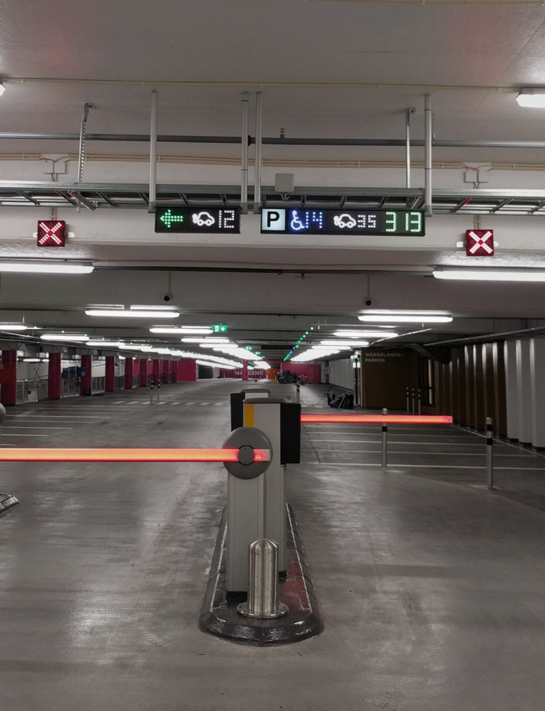 Barrier gate with displays.